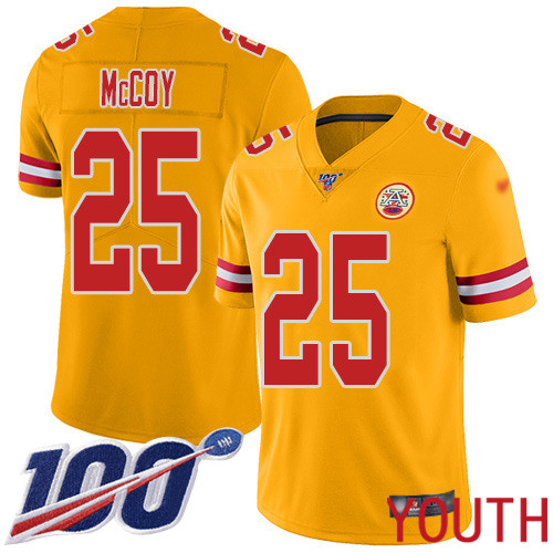 Youth Kansas City Chiefs #25 McCoy LeSean Limited Gold Inverted Legend 100th Season Football Nike NFL Jersey->kansas city chiefs->NFL Jersey